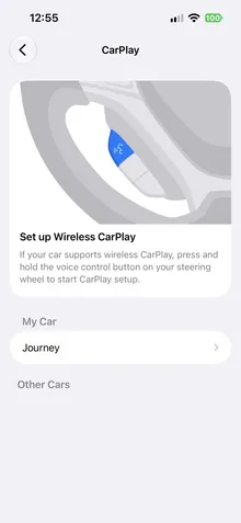 CarPlay settings with the car under My Car