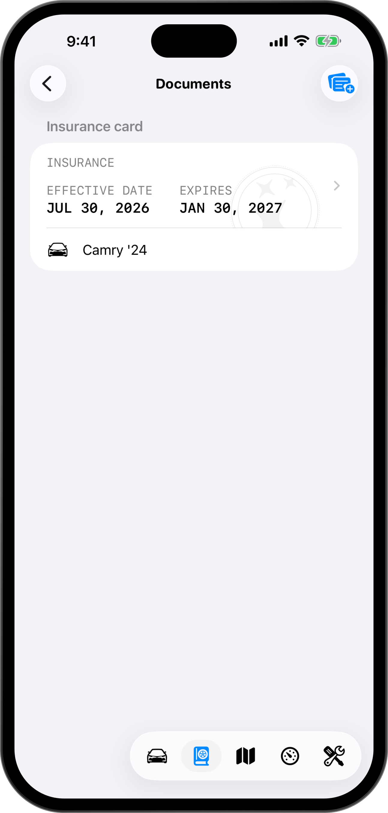 Document scanner: Keep track of insurance cards, licenses and receipts, organized by car.