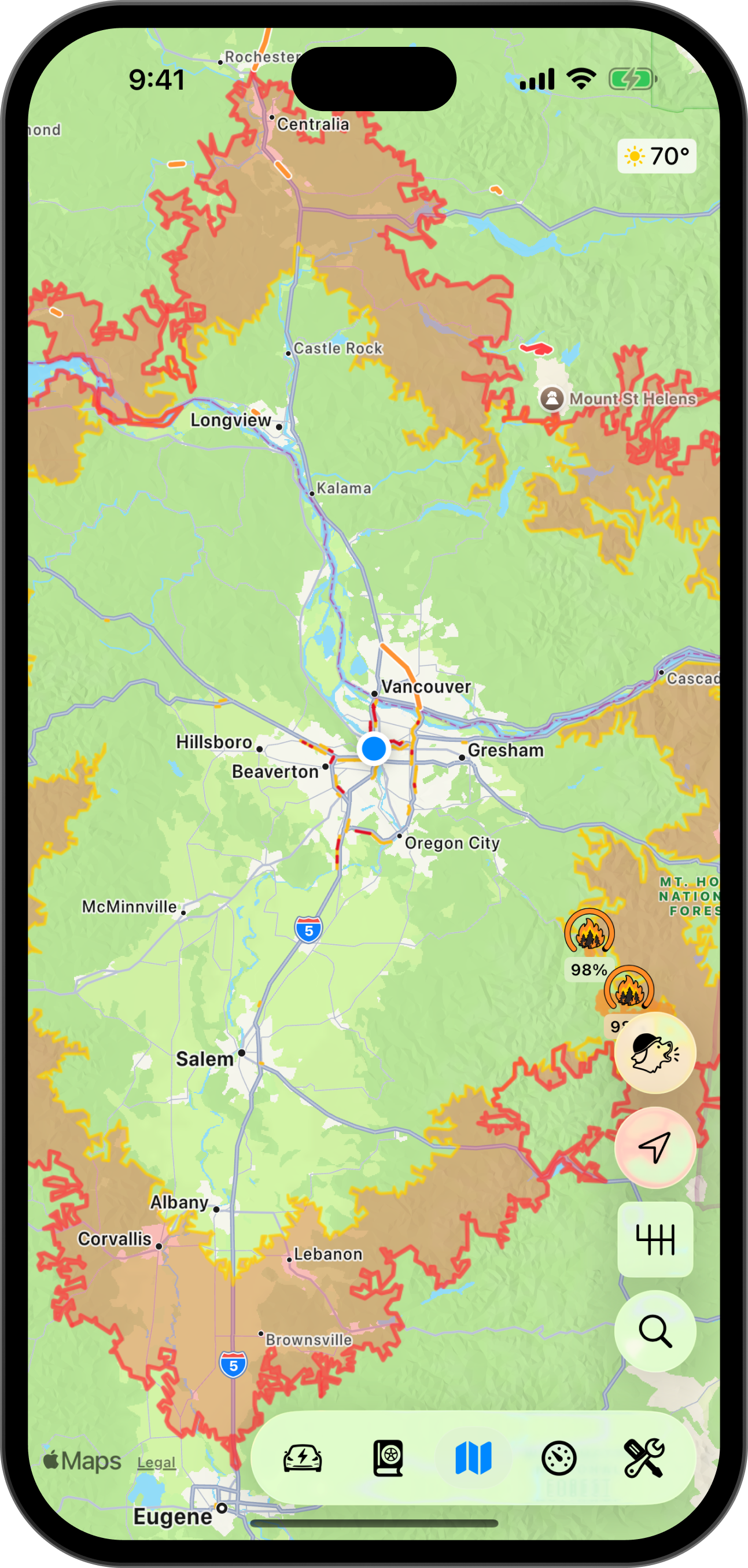 The Danger Zone: See how far you can go. Plan your fuel / charge stops accordingly.