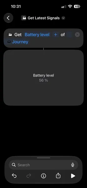 Shortcuts showing Battery level for the selected car, with a result of 56%.