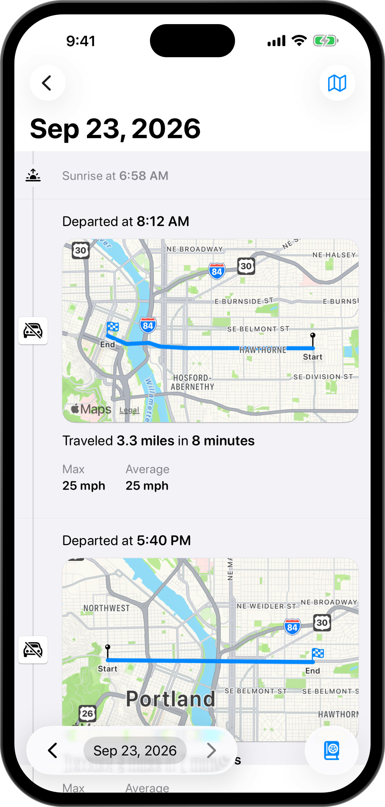 Automatic, all day trip logging with minimal battery impact.