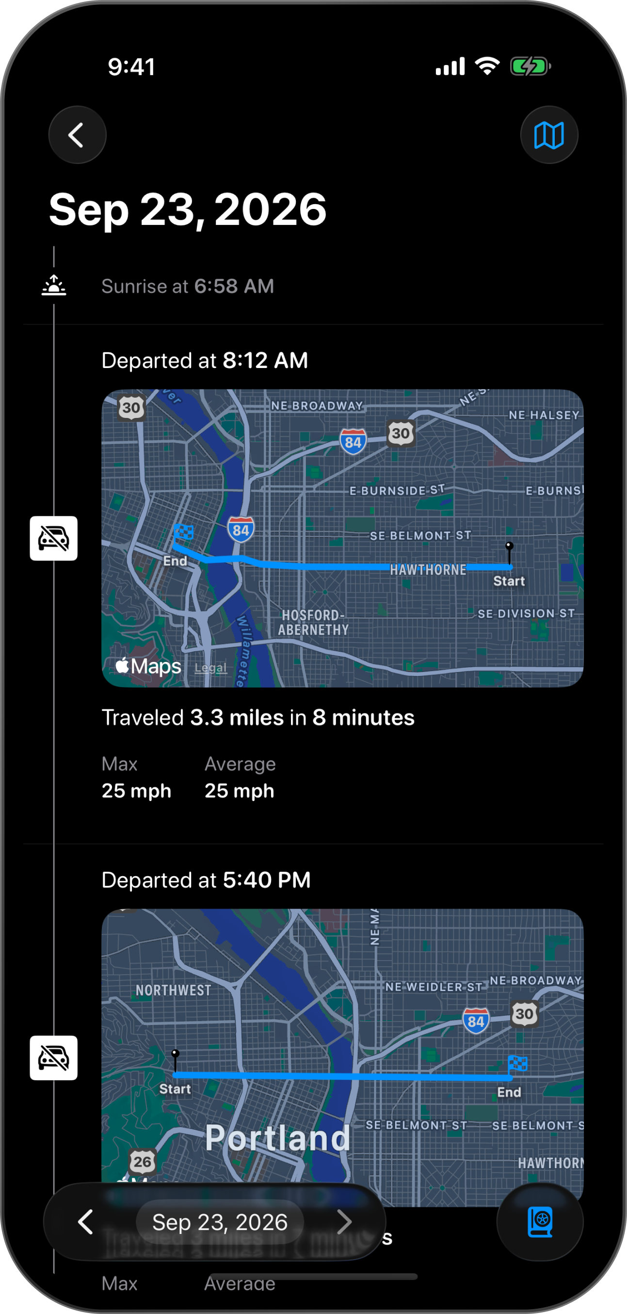 Automatic, all day trip logging with minimal battery impact.
