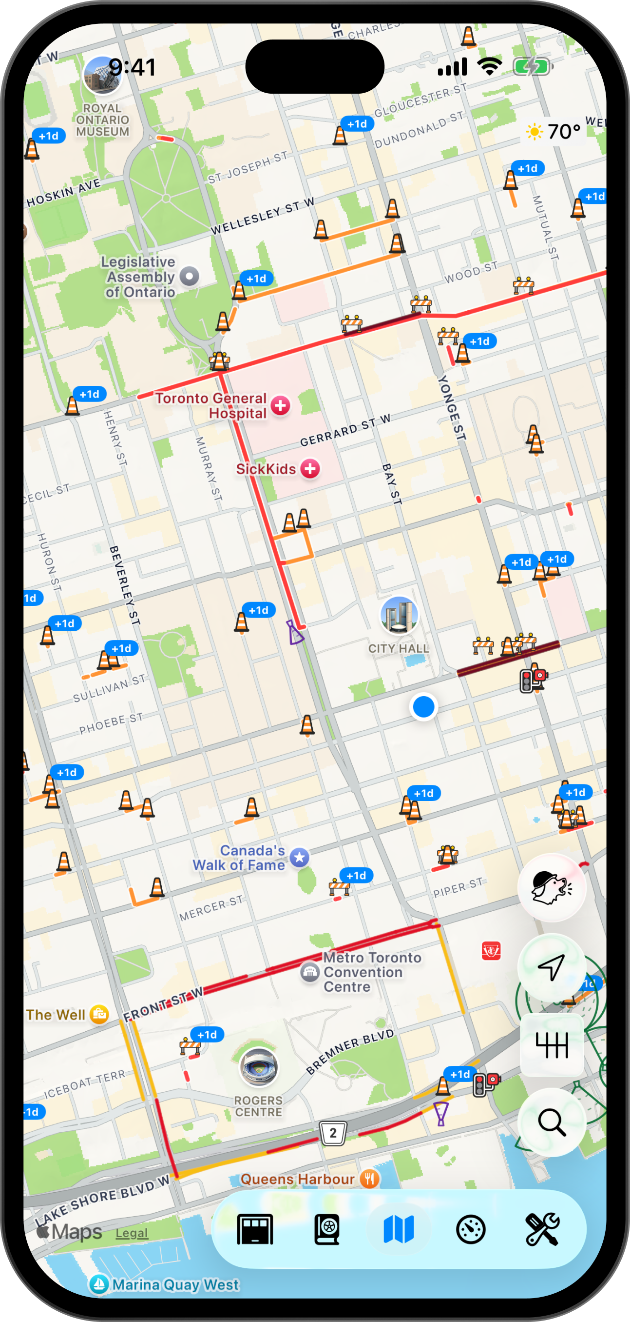 Pelican's map shows real-time road information from cities and drivers.